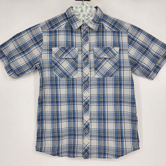 The North Face Shirt Mens Small Snap Button Plaid Blue White Short Sleeve S - Picture 1 of 9